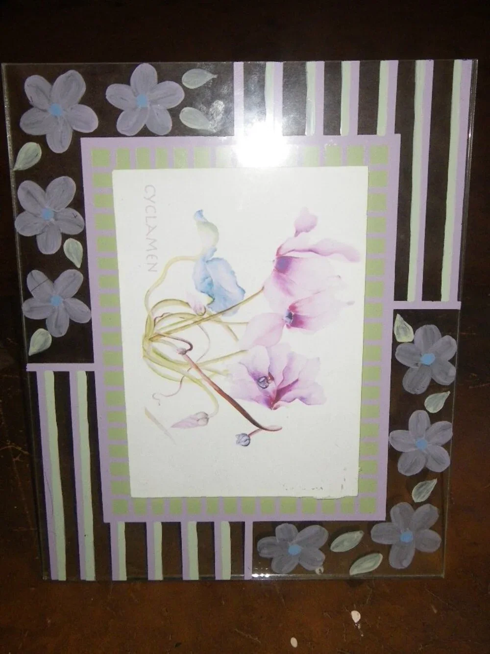 Vintage Hand Painted Cyclamen Large Frame For 5” x 7” Photograph